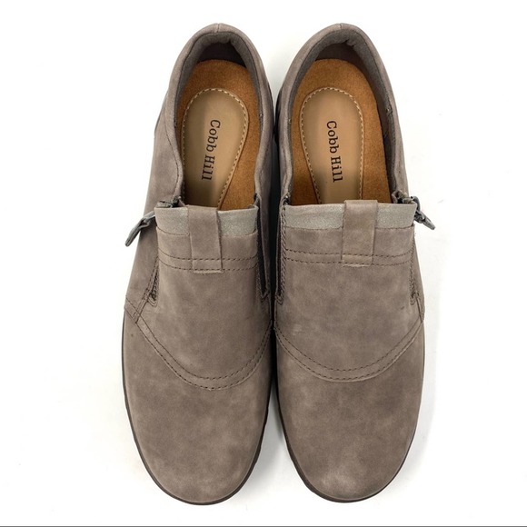 NWOB Cobb Hill Rockport Amalie Taupe Leather Brown Zipper Slip On Loafers - Picture 7 of 11